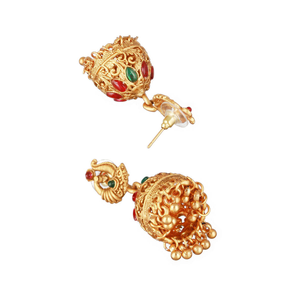 Aatmana Gold-Plated Red & Green Stone-Studded Temple Jewellery-Set