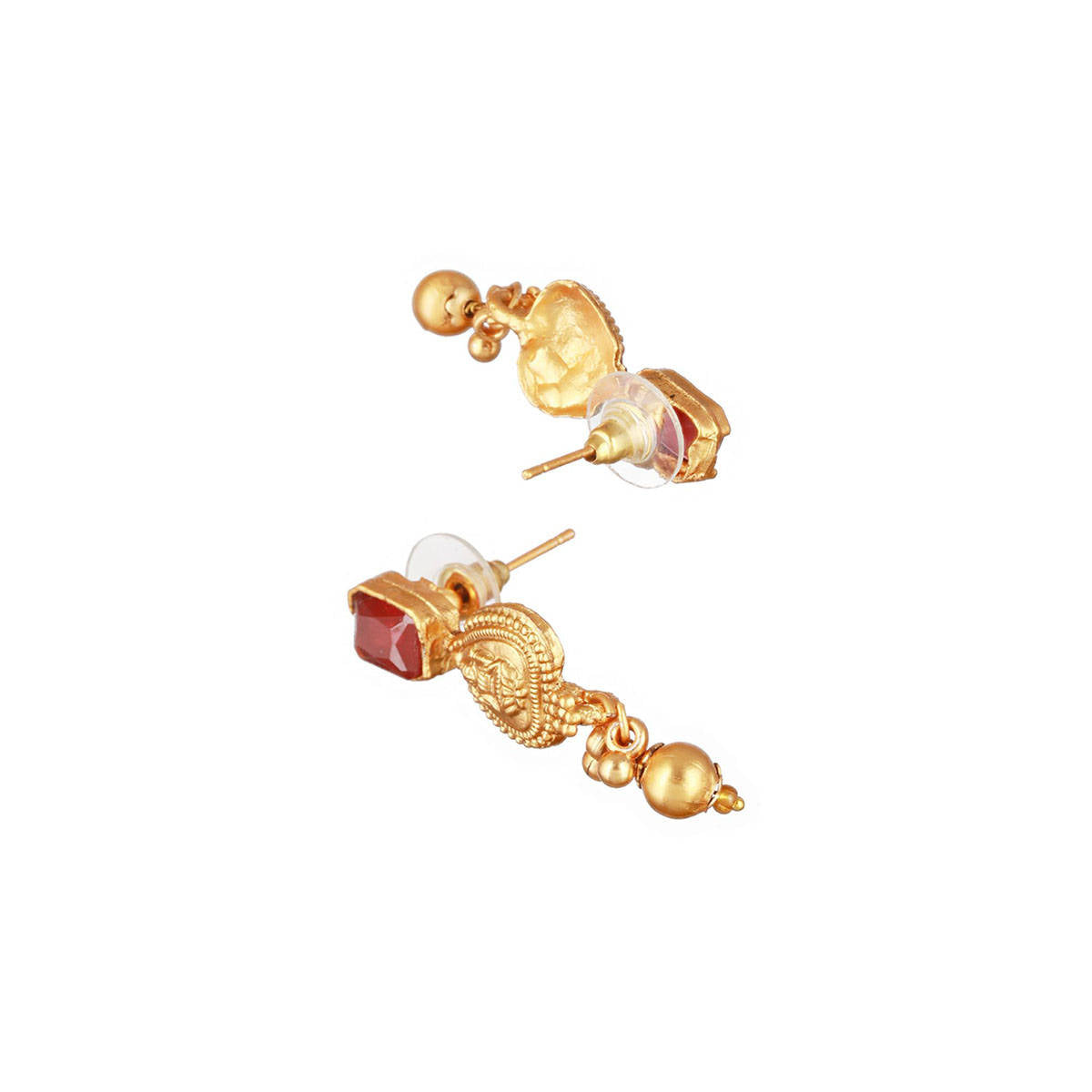 Aatmana 22 K Gold-Plated Red & Green Stone Studded & Beaded Temple Jewellery Set