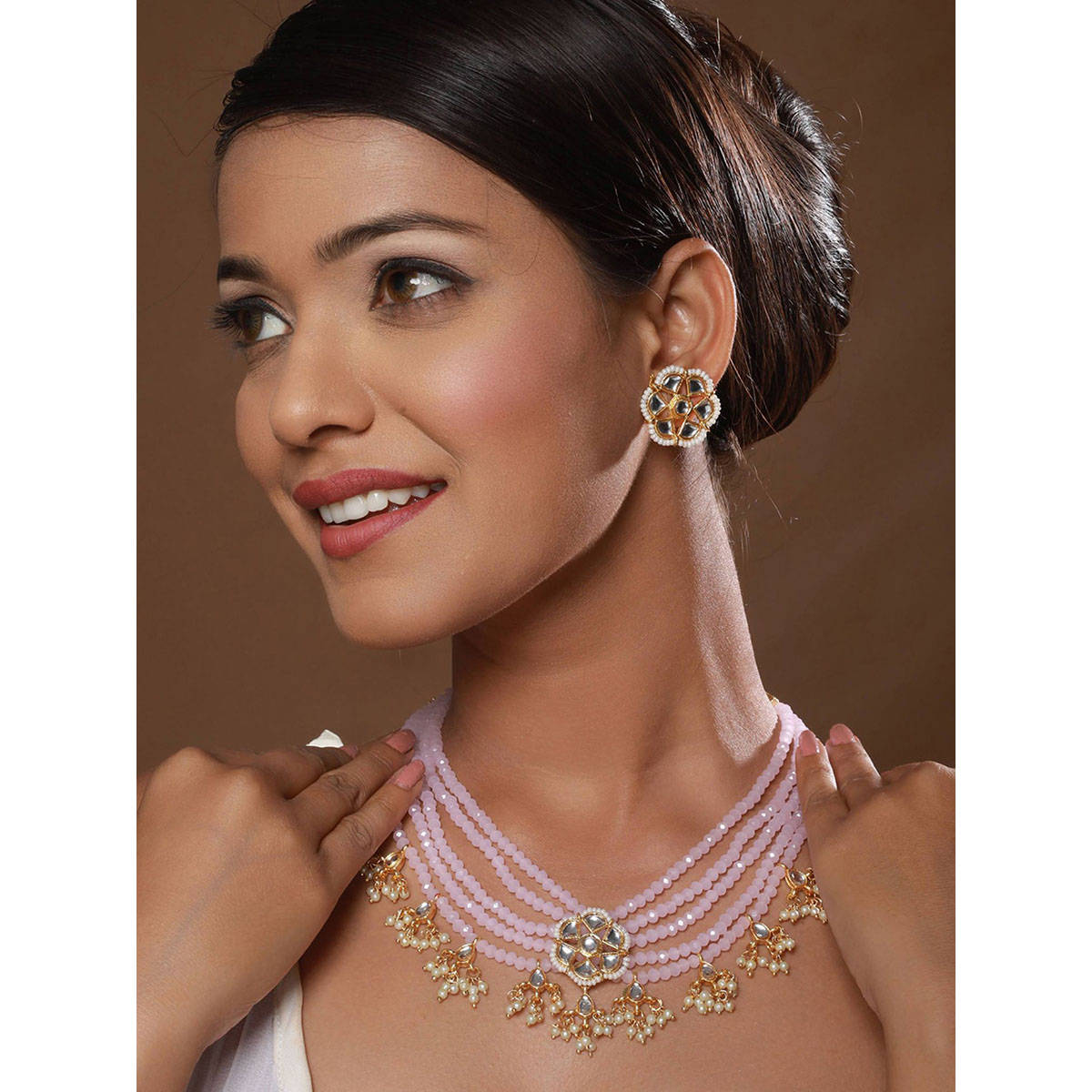 Aatmana Pink & Gold Plated Kundan Choker Jewellery Set