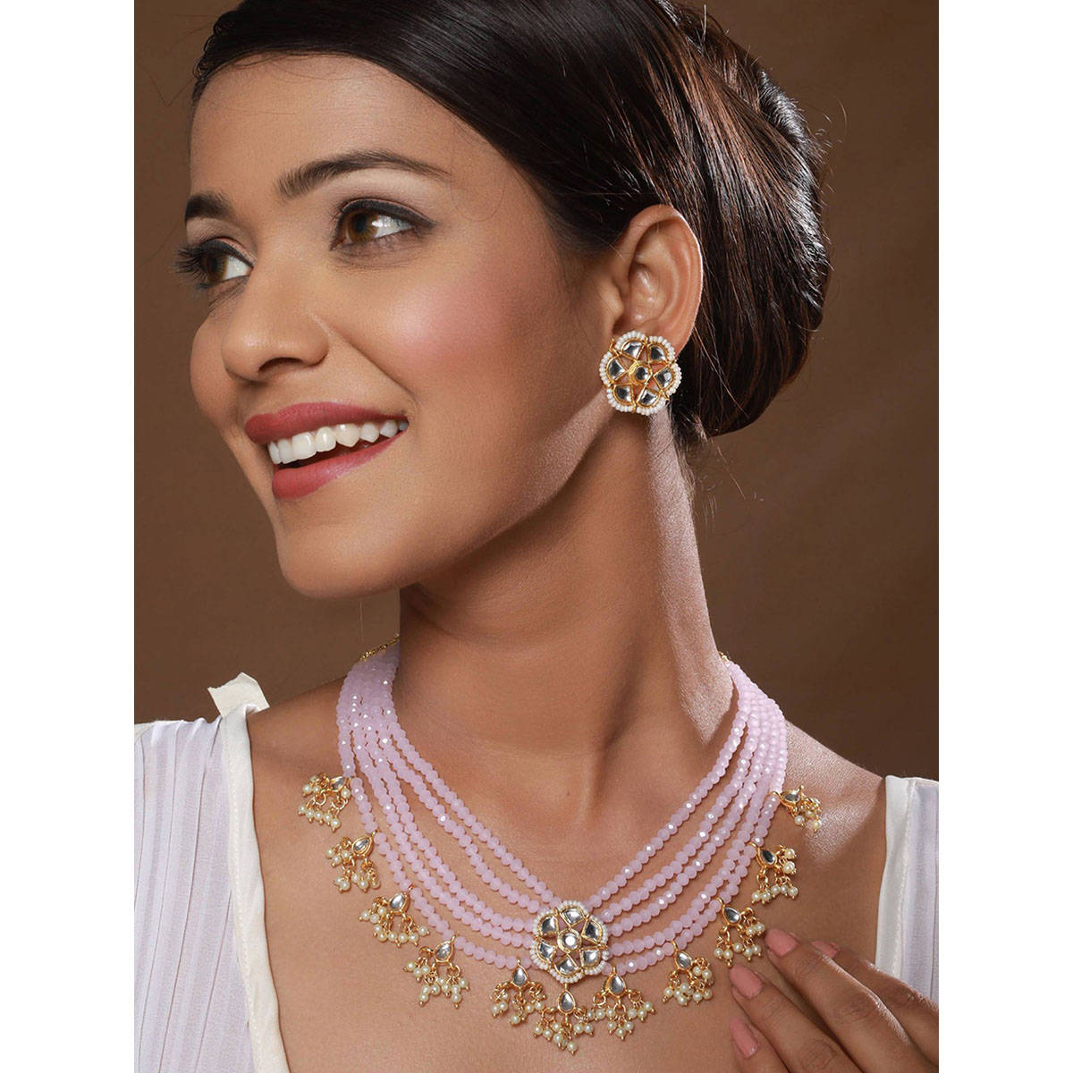 Aatmana Pink & Gold Plated Kundan Choker Jewellery Set