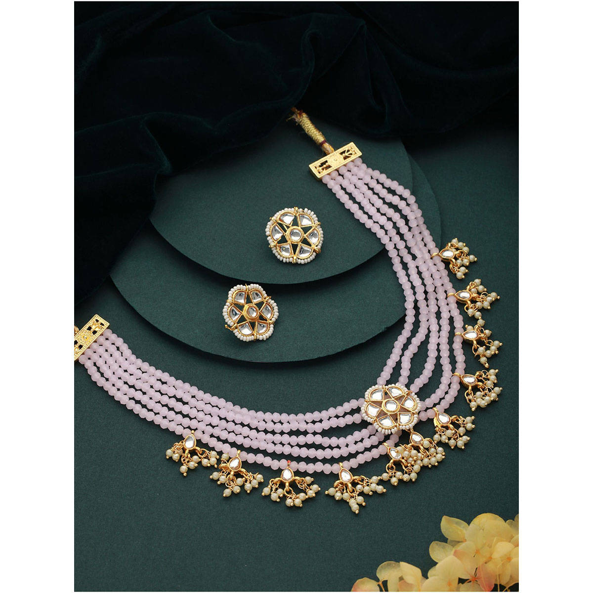 Aatmana Pink & Gold Plated Kundan Choker Jewellery Set