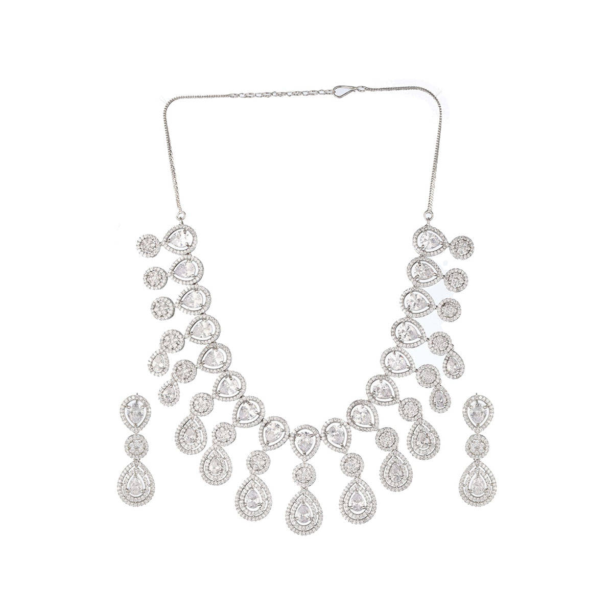 Aatmana Silver-Plated White AD-Studded Statement Jewellery Set