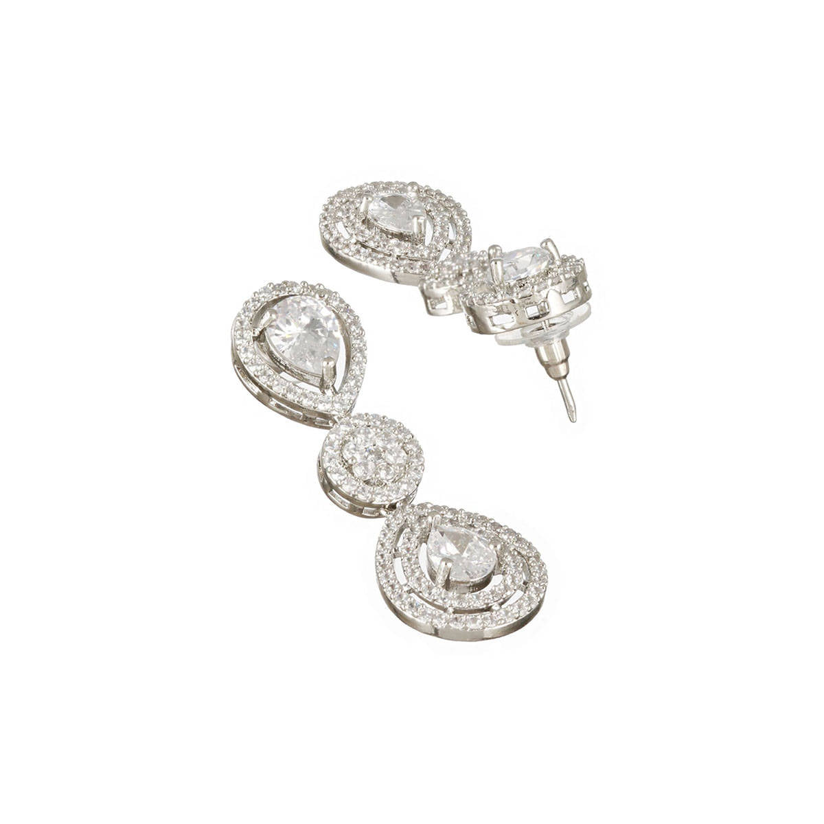 Aatmana Silver-Plated White AD-Studded Statement Jewellery Set