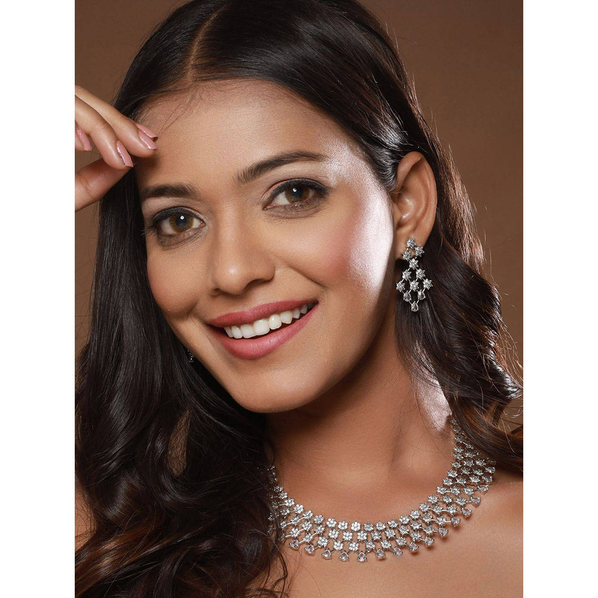 Aatmana Silver-Plated White AD-Studded Handcrafted Jewellery Set