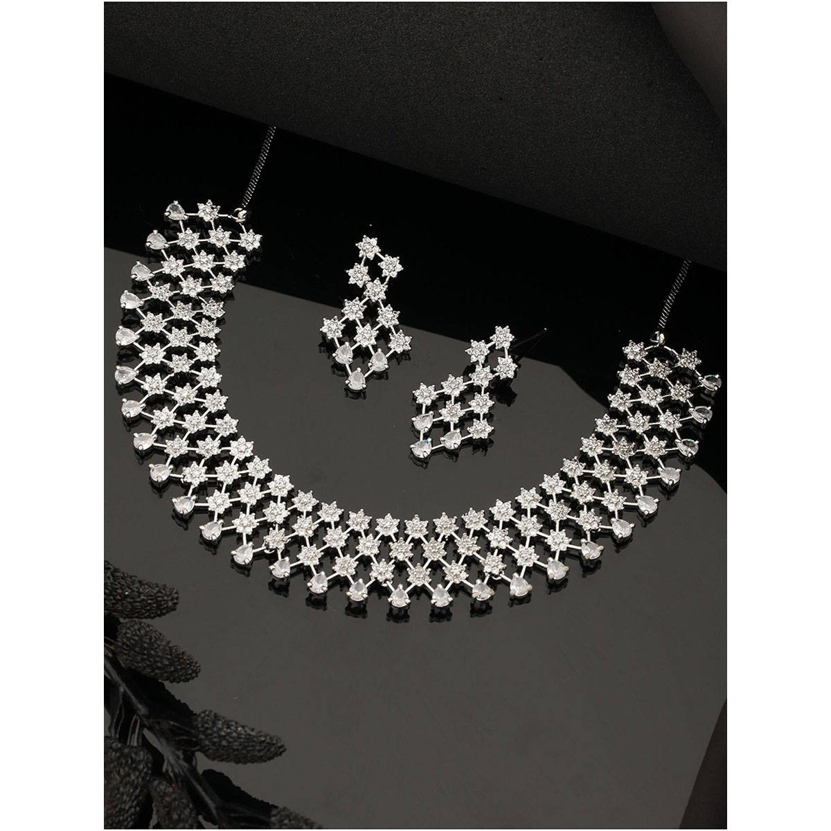 Aatmana Silver-Plated White AD-Studded Handcrafted Jewellery Set