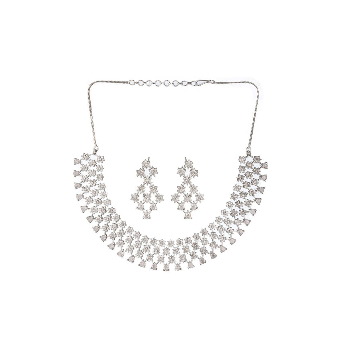 Aatmana Silver-Plated White AD-Studded Handcrafted Jewellery Set
