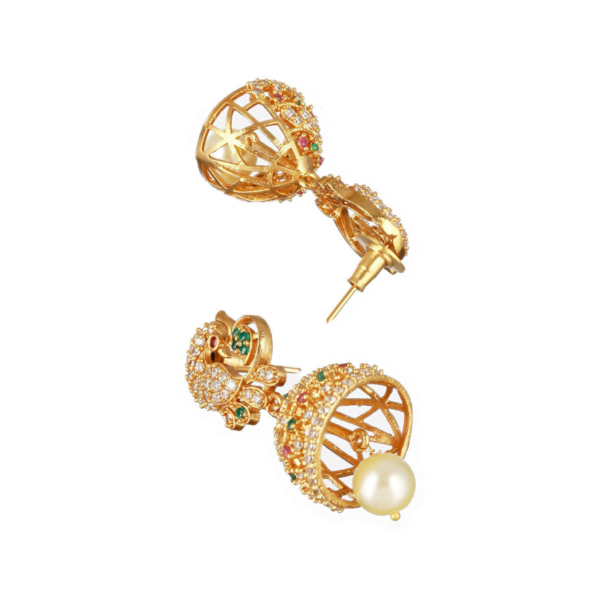 Aatmana 22K Gold-Plated White & Pink Ruby AD Studded Beaded Handcrafted Temple Jewellery Set