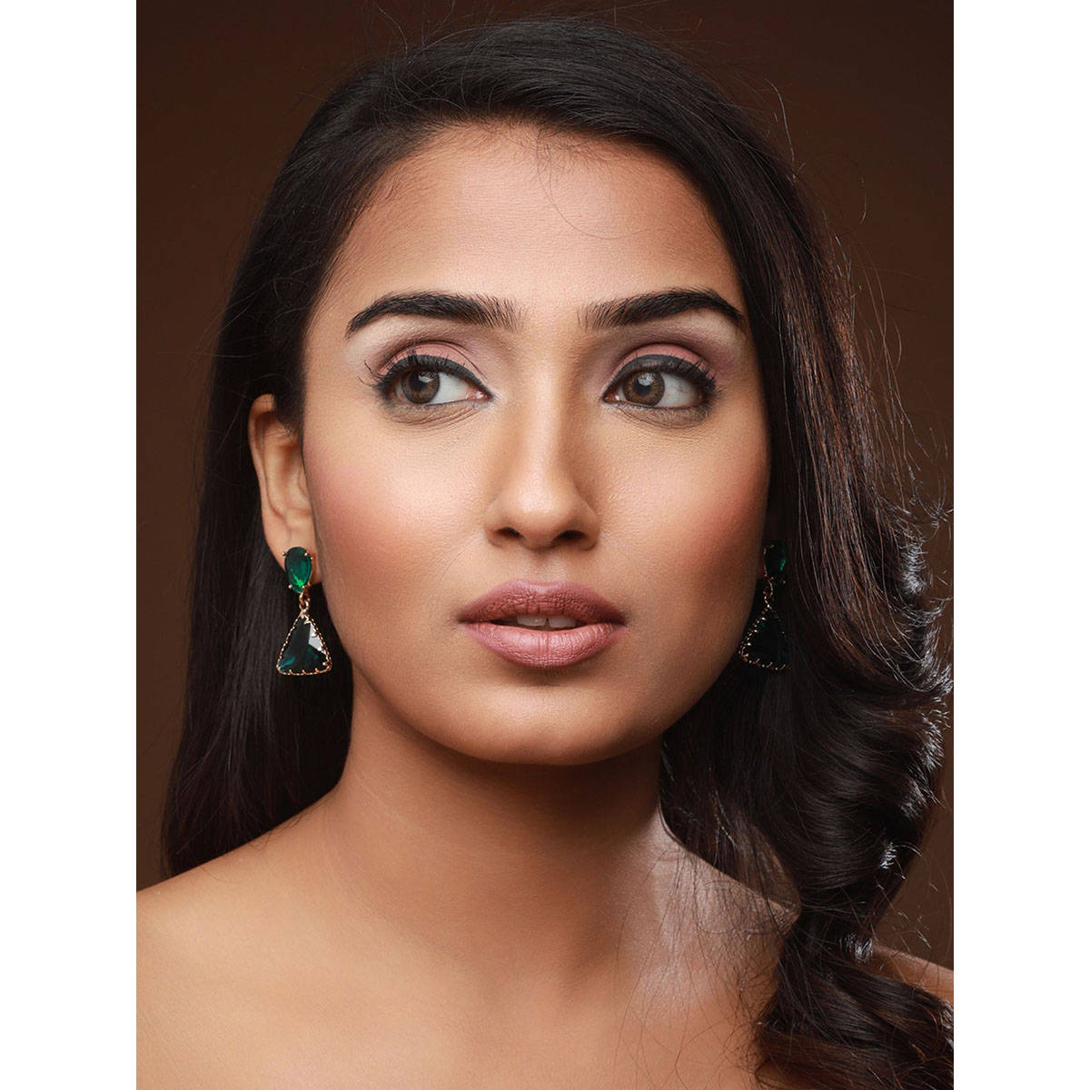 Aatmana Gold Plated Green Contemporary Drop Earrings