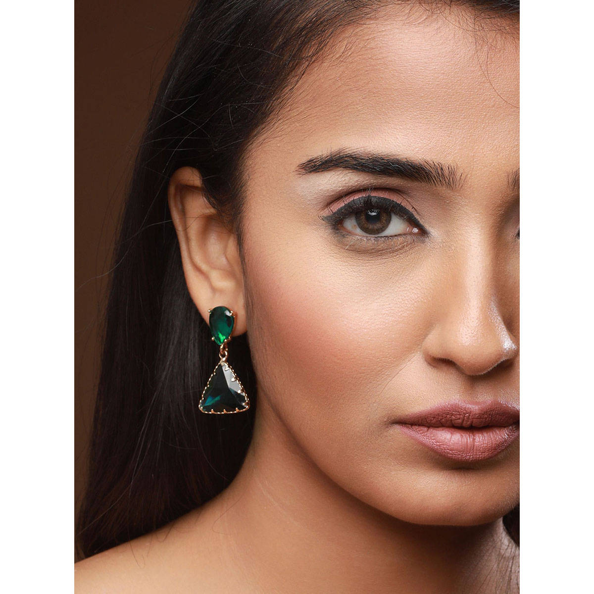Aatmana Gold Plated Green Contemporary Drop Earrings