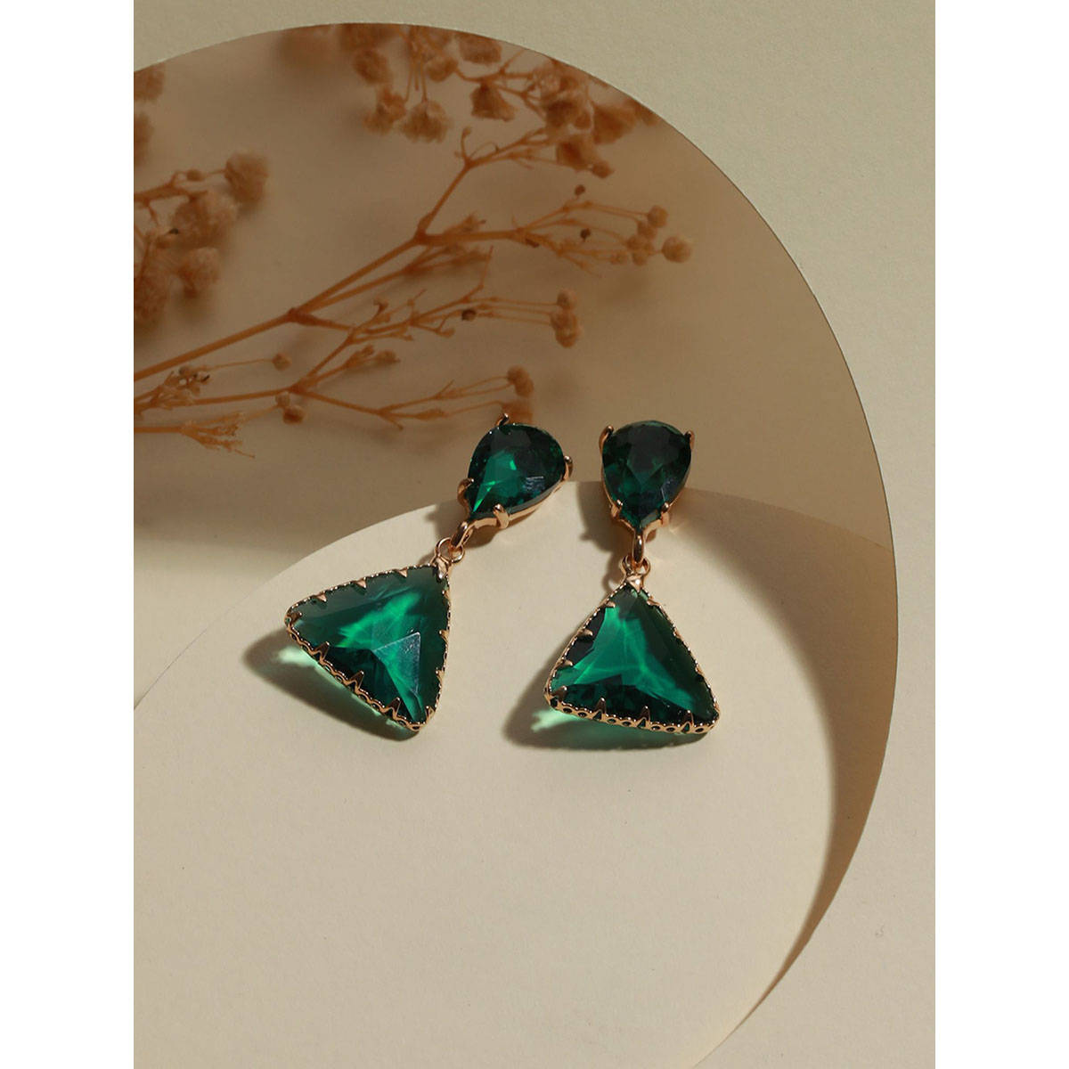Aatmana Gold Plated Green Contemporary Drop Earrings