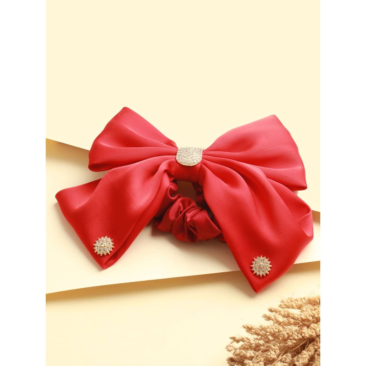 Aatmana Red Cz Studded Embellished Ponytail Hair Scrunchies · One Size