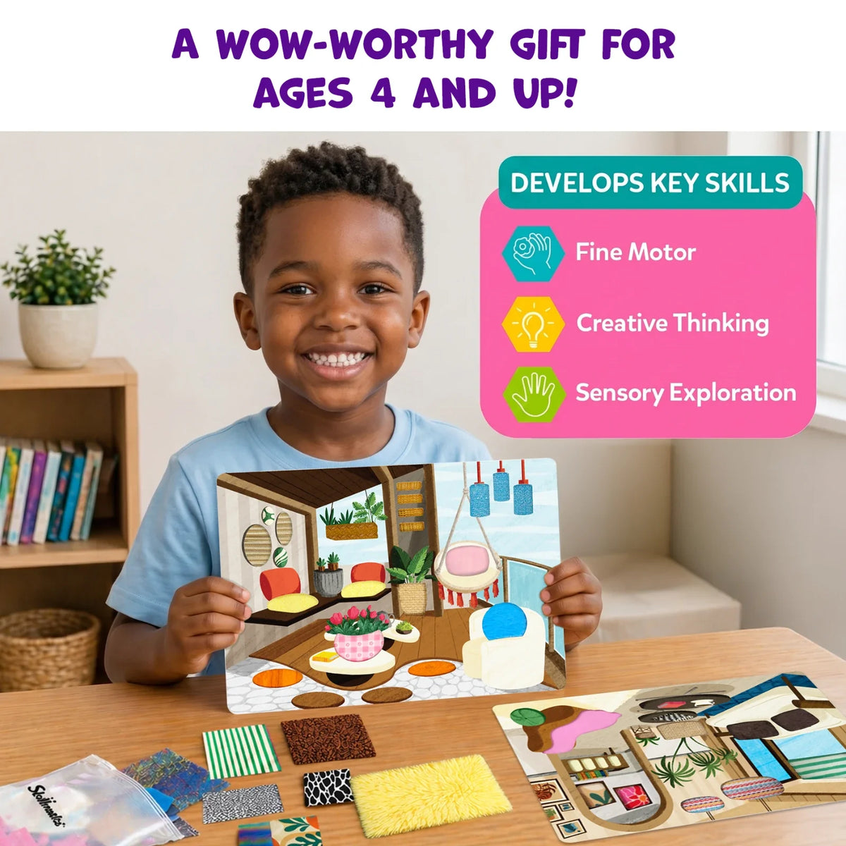 Skillmatics Fab Tabs: Design Your Dream Home | Tactile & Sensory Fabric Art (ages 4+)