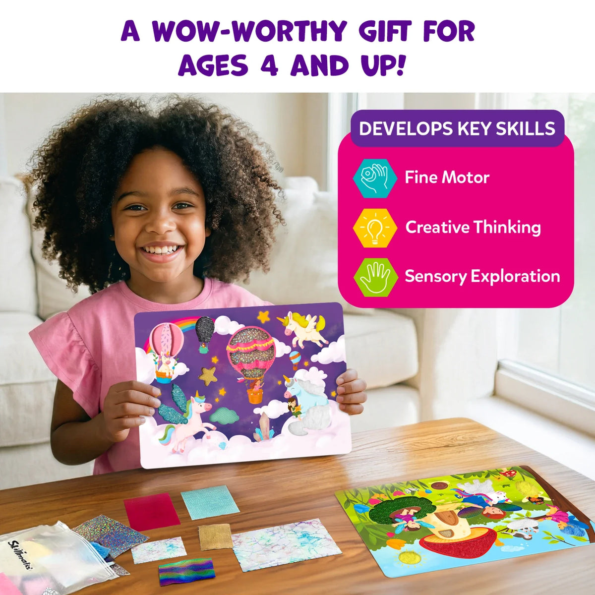 Skillmatics Fab Tabs: Unicorns & Princesses | Tactile & Sensory Fabric Art (ages 4+)