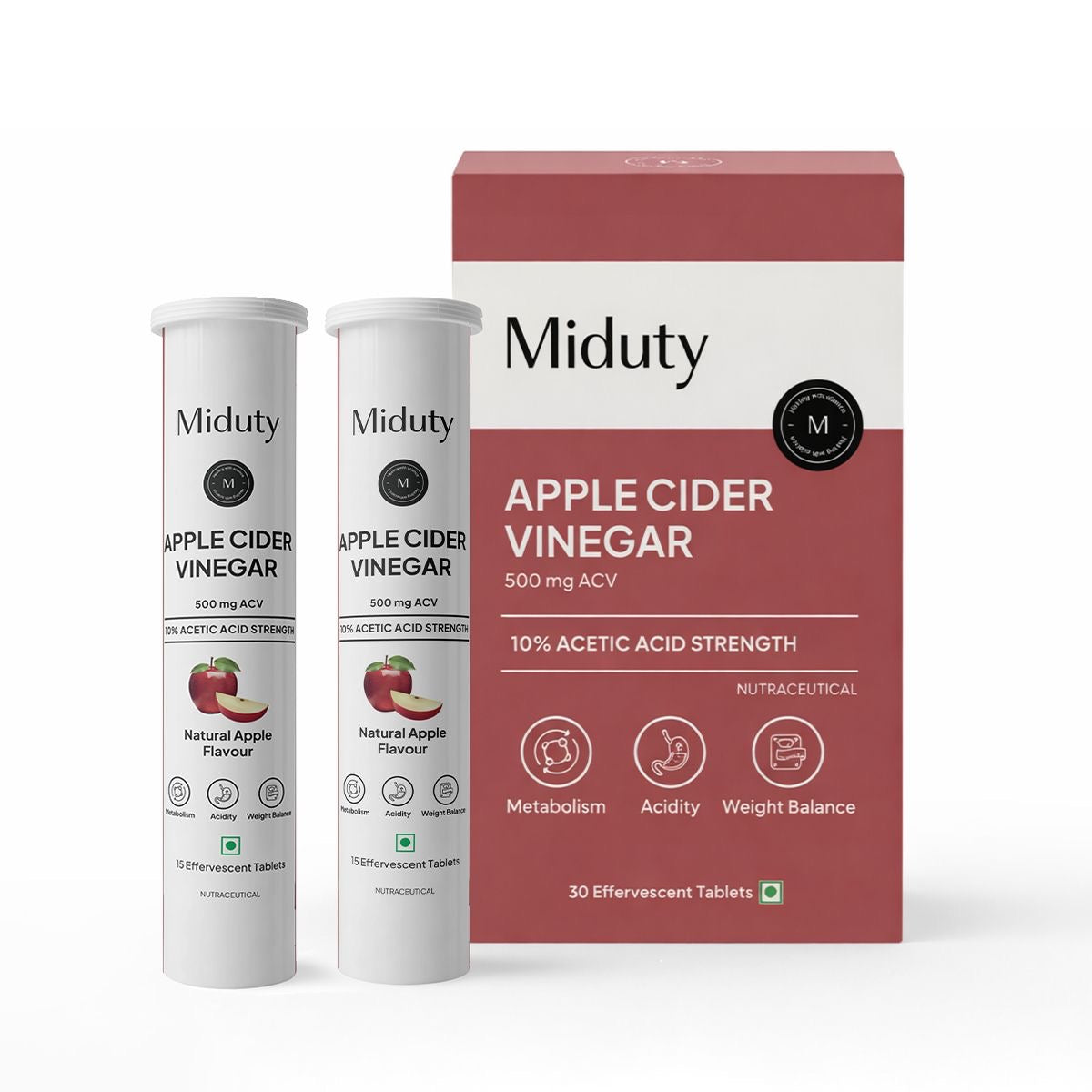 Miduty Apple Cider Vinegar Effervescent Tablets | 15 Tabs per Pack | Pack of 2