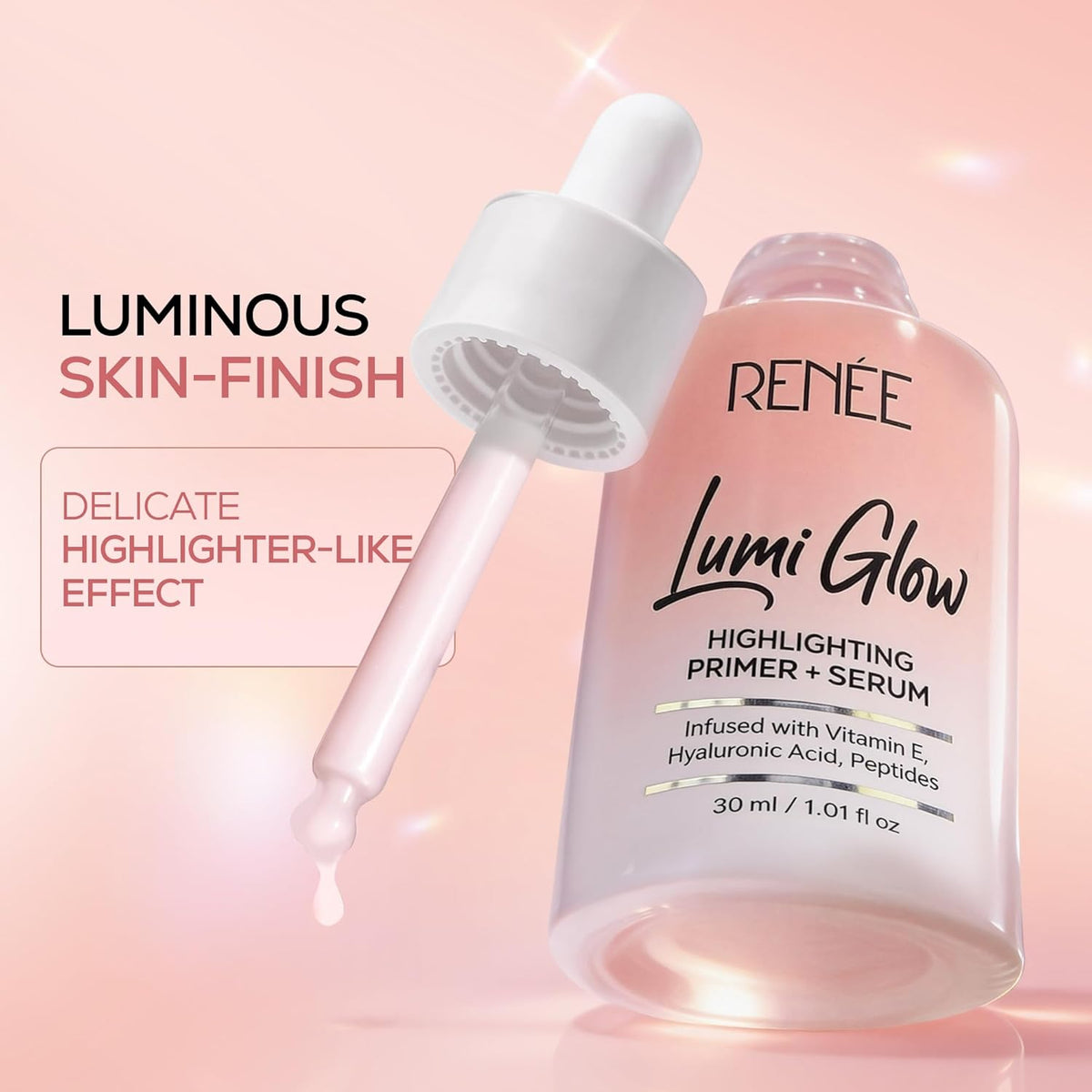 RENEE Lumi Glow Highlighting Primer + Serum | Hydrates, Promotes Even Skin Texture | Gives Luminous, 3D Glow | With Hyaluronic Acid, Peptides & Vitamin E | Base