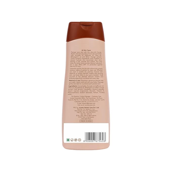 JOVEES HERBAL Jovees Cocoa Butter Body Lotion Provides Deep Moisturisation | Non Sticky Body Moisturizer With Cocia Butter | Winter Body Lotion For Smooth and H