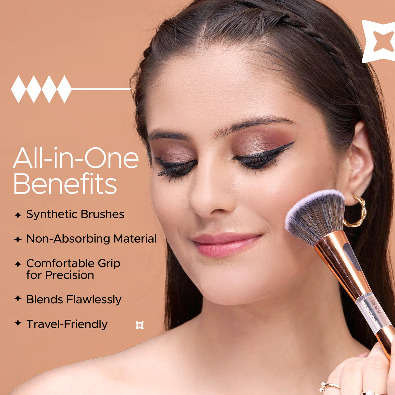 All-Rounder 4 in 1 Brush Travel-Friendly | Foundation Brush | Powder & Blending Brush | Eyeshadow Applicator | Contour Brush | Non-Absorbing Material