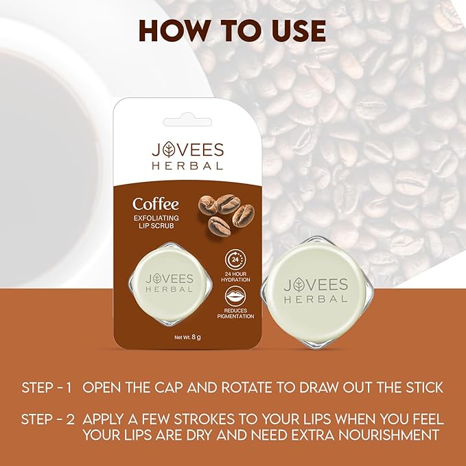 Jovees Herbal Coffee Exfoliating Lip Scrub For Brightening Dark Lips for Dry Lips/Smoker/Chapped Lip & Lipstick Stains Removal Lip care, Soft and Supple Lips |