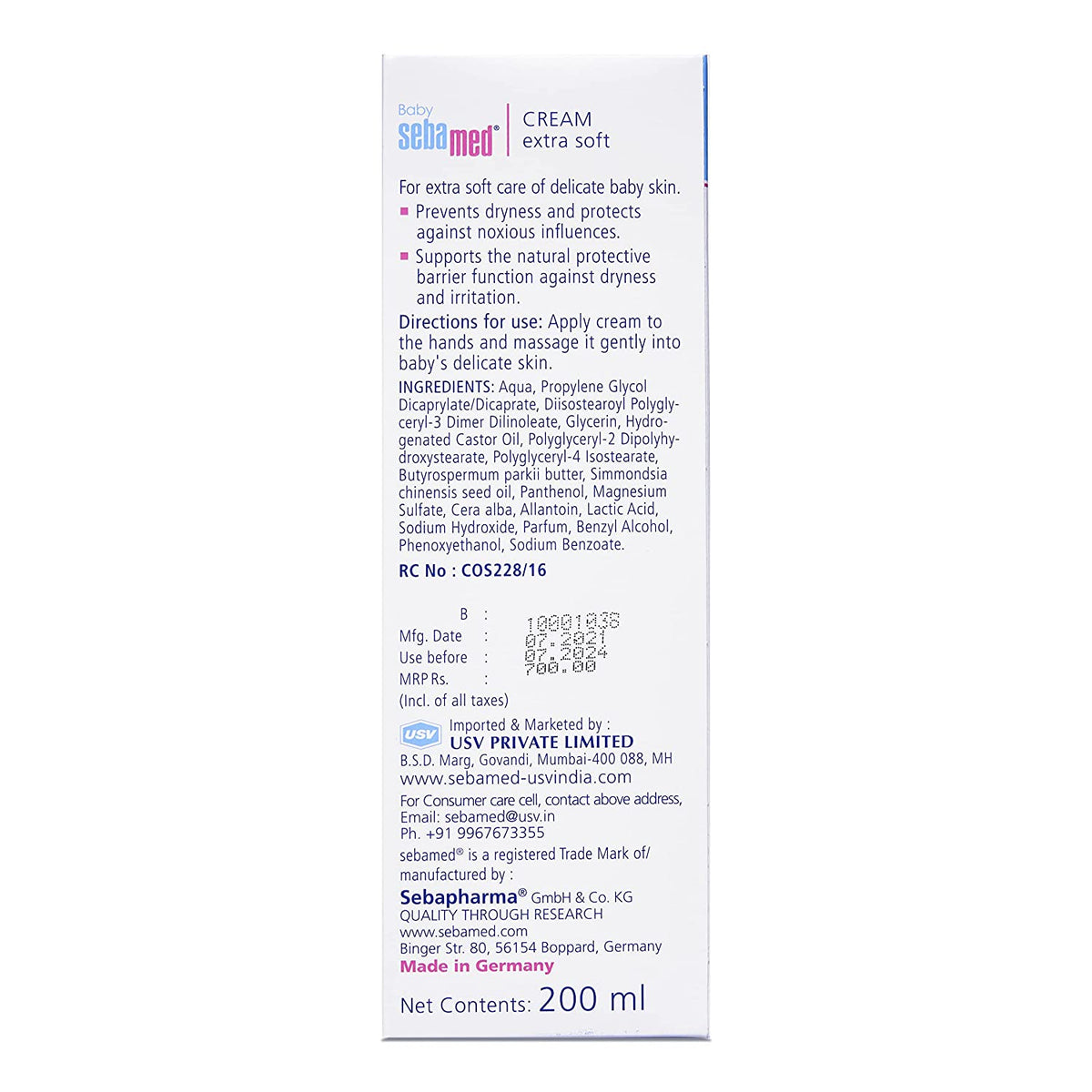 Sebamed Baby PH 5.5 Cream Extra Soft For Delicate Skin With Panthenol 200ml