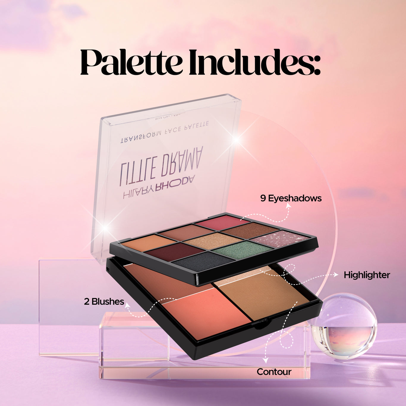 Transform Face Palette 9 Eyeshadows | 2 Blushes | Highlighter | Contour | Travel-Friendly | Highly Pigmented | Long Lasting | Blends Easily | All-in-One Kit   Color: Little Drama 02