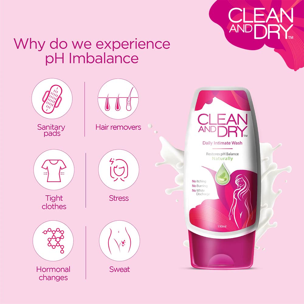 CLEAN & DRY | Daily Intimate Wash Restores pH Balance Naturally Mint Aloe Vera 190ml