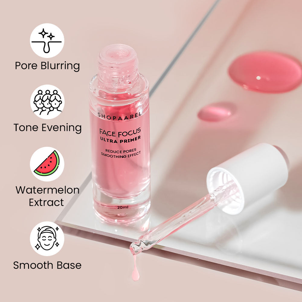 Shopaarel Face Focus Ultra Primer Reduce Pores, Watermelon Extract, Oil Control- Pink (20ml)