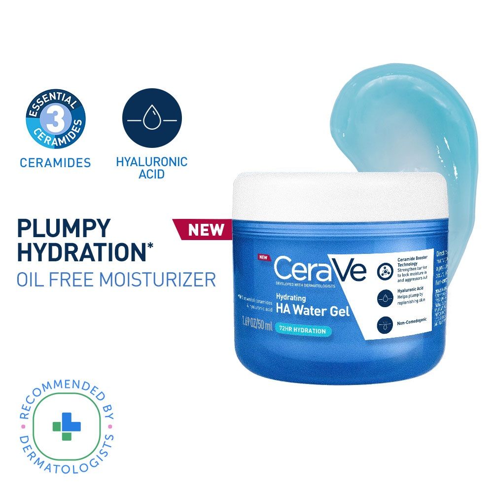 CeraVe HA Water Gel Oil-Free Face Moisturizer with Hyaluronic Acid & Ceramides for Plumpy Hydration (50ml)