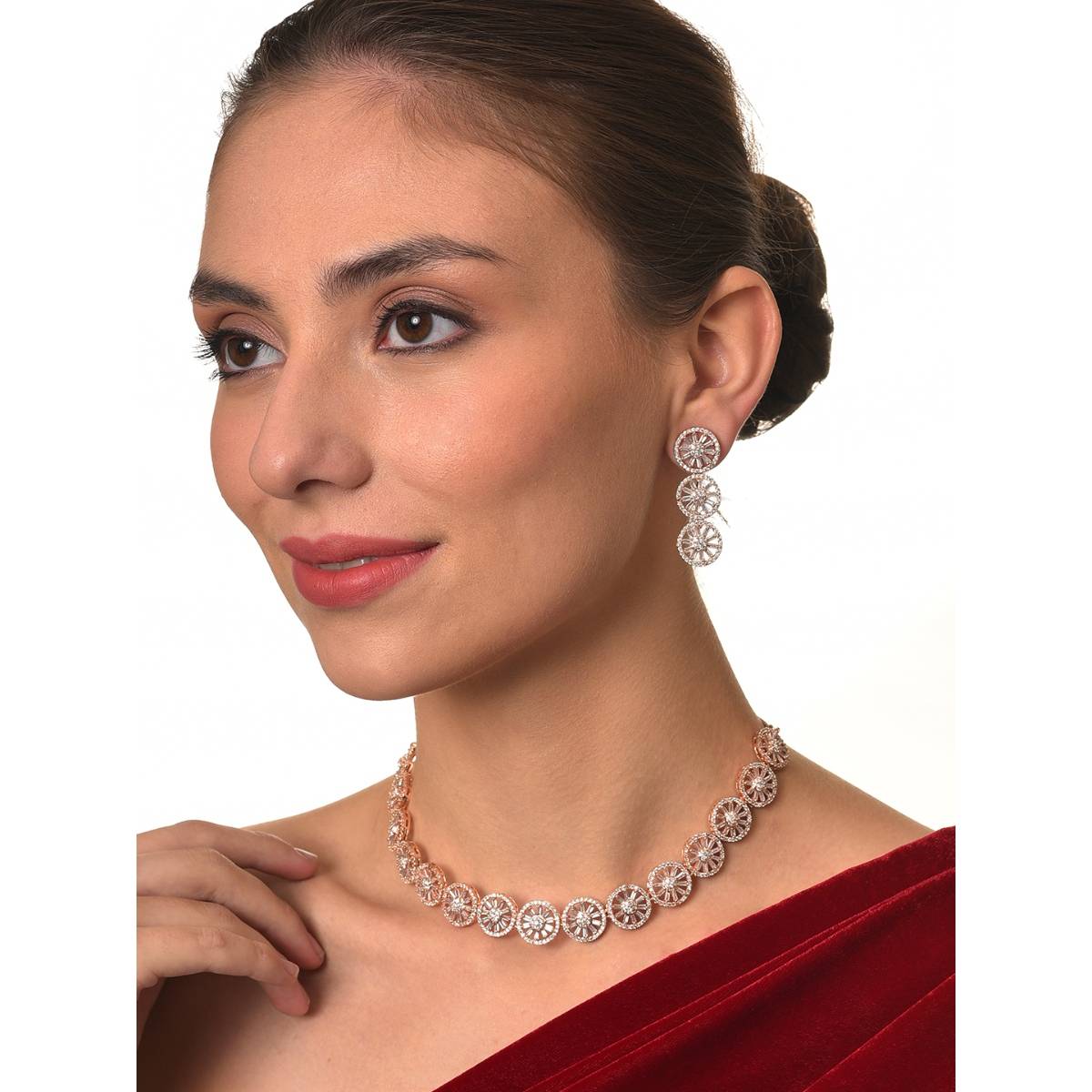 Aatmana Rose Gold Plated AD Studded Handcrafted Jewellery Set