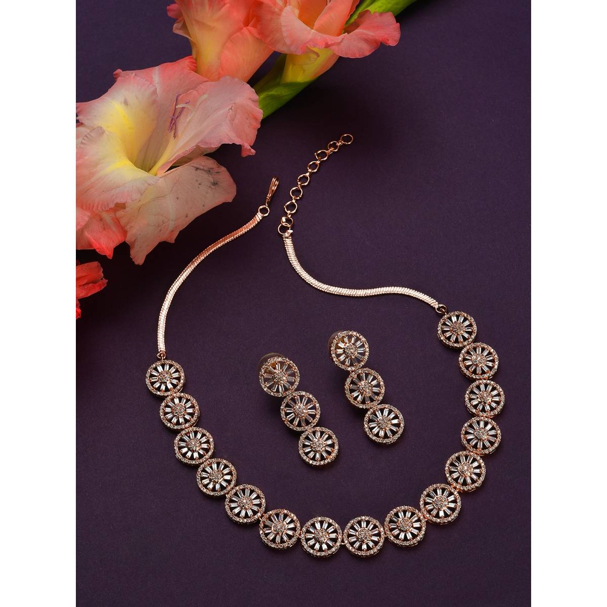 Aatmana Rose Gold Plated AD Studded Handcrafted Jewellery Set