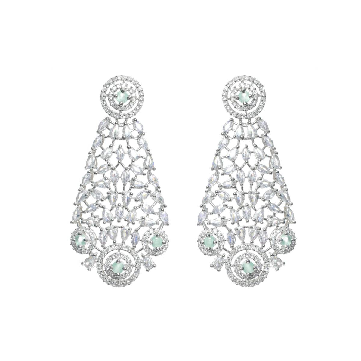 Aatmana Silver Plated Green American Diamond CZ Studded Necklace Set with Maangtikka