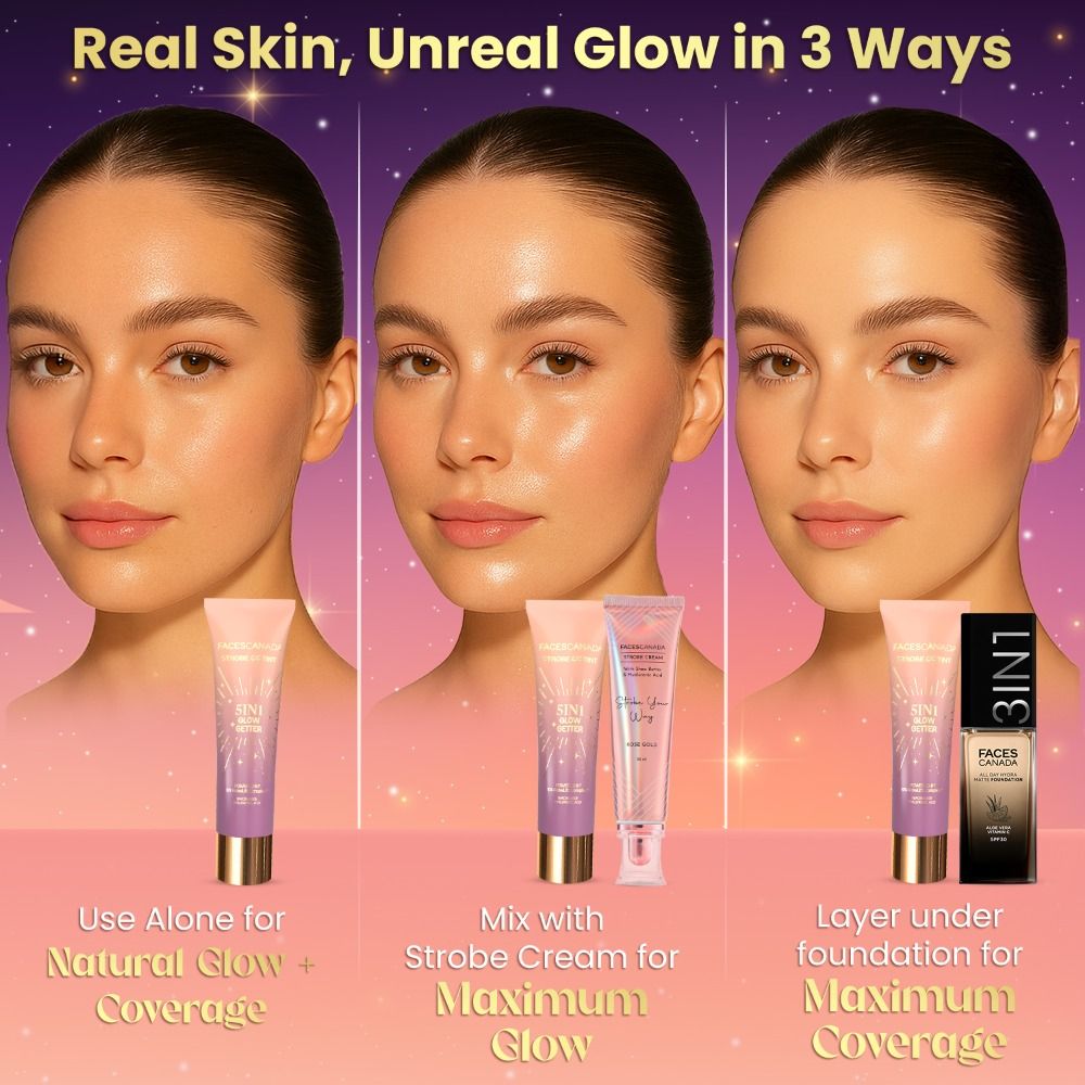 Faces Canada Strobe CC Tint - Sunset Glaze 02, 5in1 with BB & CC Cream & Highlighter (27ml)