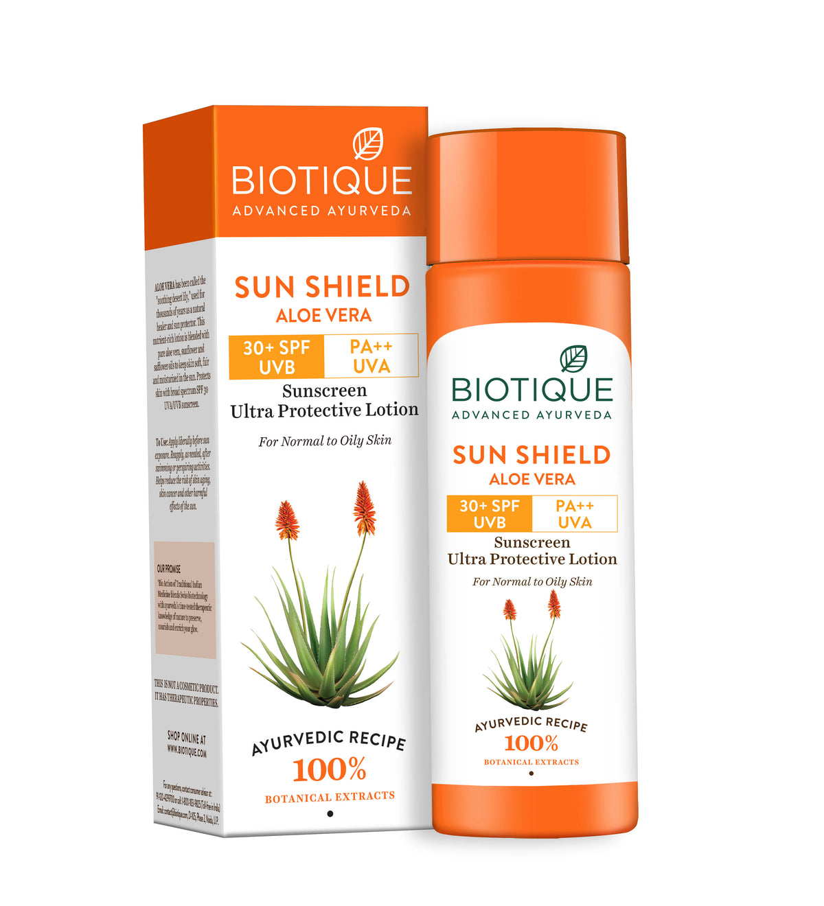 Biotique SUN SHIELD Aloe Vera Ultra Protective Lotion SPF 30+ UVB PA++ UVA Sunscreen · 120ml