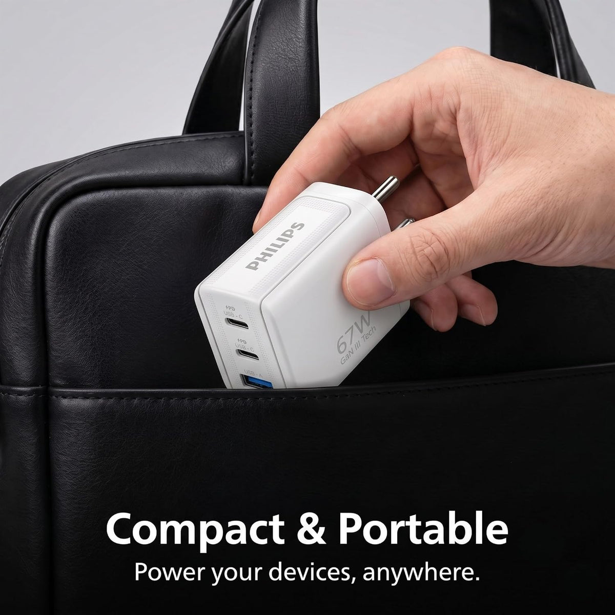 Philips DLP6331CW/94 Gen III Tech 67W Fast Charging Wall Charger (Alba White) | 2 USB-C PD + 1 USB-A | 3-Port Multi-Device Charger for Laptop, Smartphone, Table