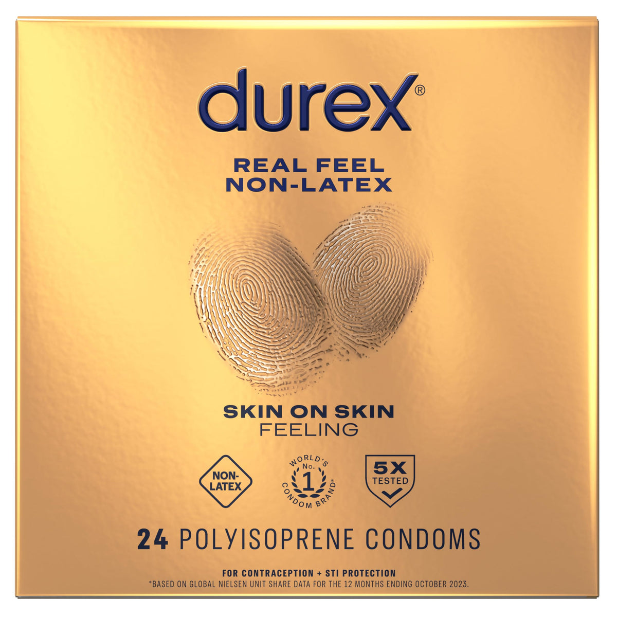 Durex Condom Real Feel Non Latex Condoms, 24 Count - Ultra Fine & Lubricated for skin on skin feeling