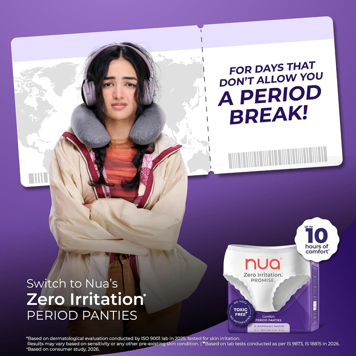 Nua Comfort Disposable Period Panties (M-L) | Pack of 10 Panties | Disposable | 360° Coverage | Zero Irritation | 4x Comfort | For Heavy Flow | No rashes | Leak