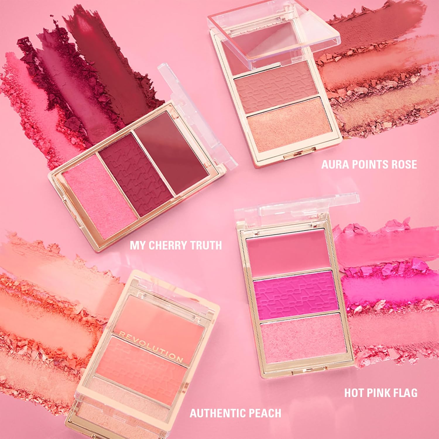 Revolution, Blush Icon Palette, Cream & Pressed Powder Blusher, Highly Pigmented, Face Palette, Vegan & Cruelty-Free, 3 Shades (Hot Pink Flag, 9.8gm)