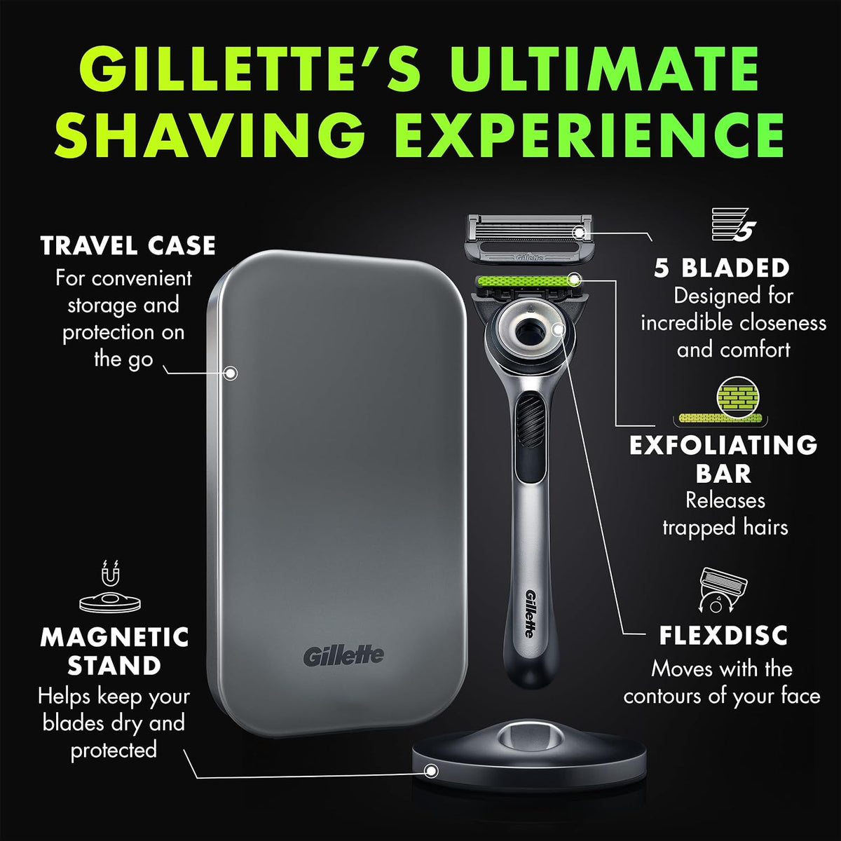 GilletteLabs with Exfoliating Bar by Gillette Mens Razor and Travel Case, Shaving Kit for Men, Storage on the Go, Includes Travel Case, 1 Handle, 3 Razor Blade