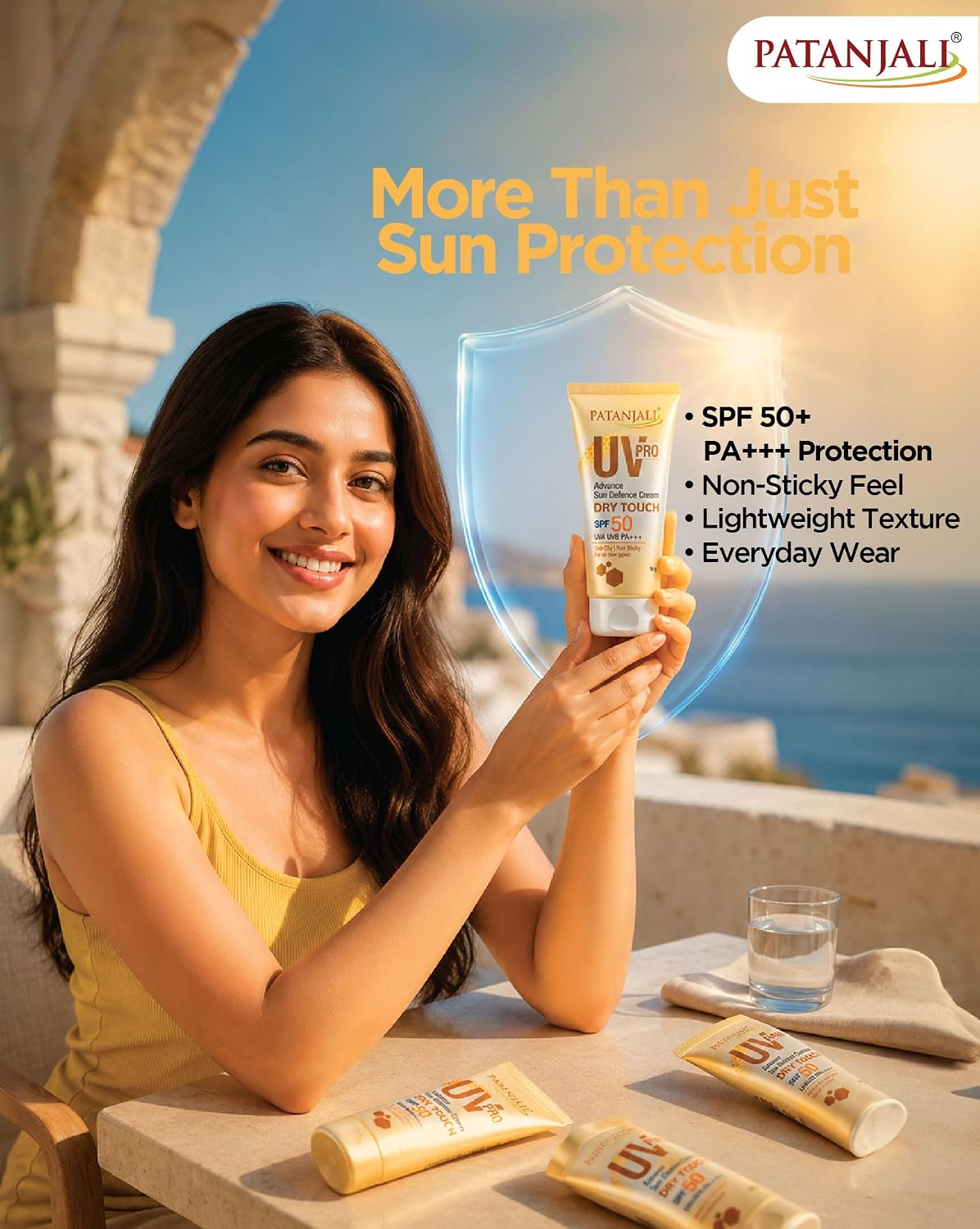 Patanjali UV Pro Advance Sun Defence Cream SPF 50 PA+++50g, Dry Touch, Non-Oily, Non-Sticky Sunscreen for All Skin Types, Ayurvedic Sunblock, Broad Spectrum UVA