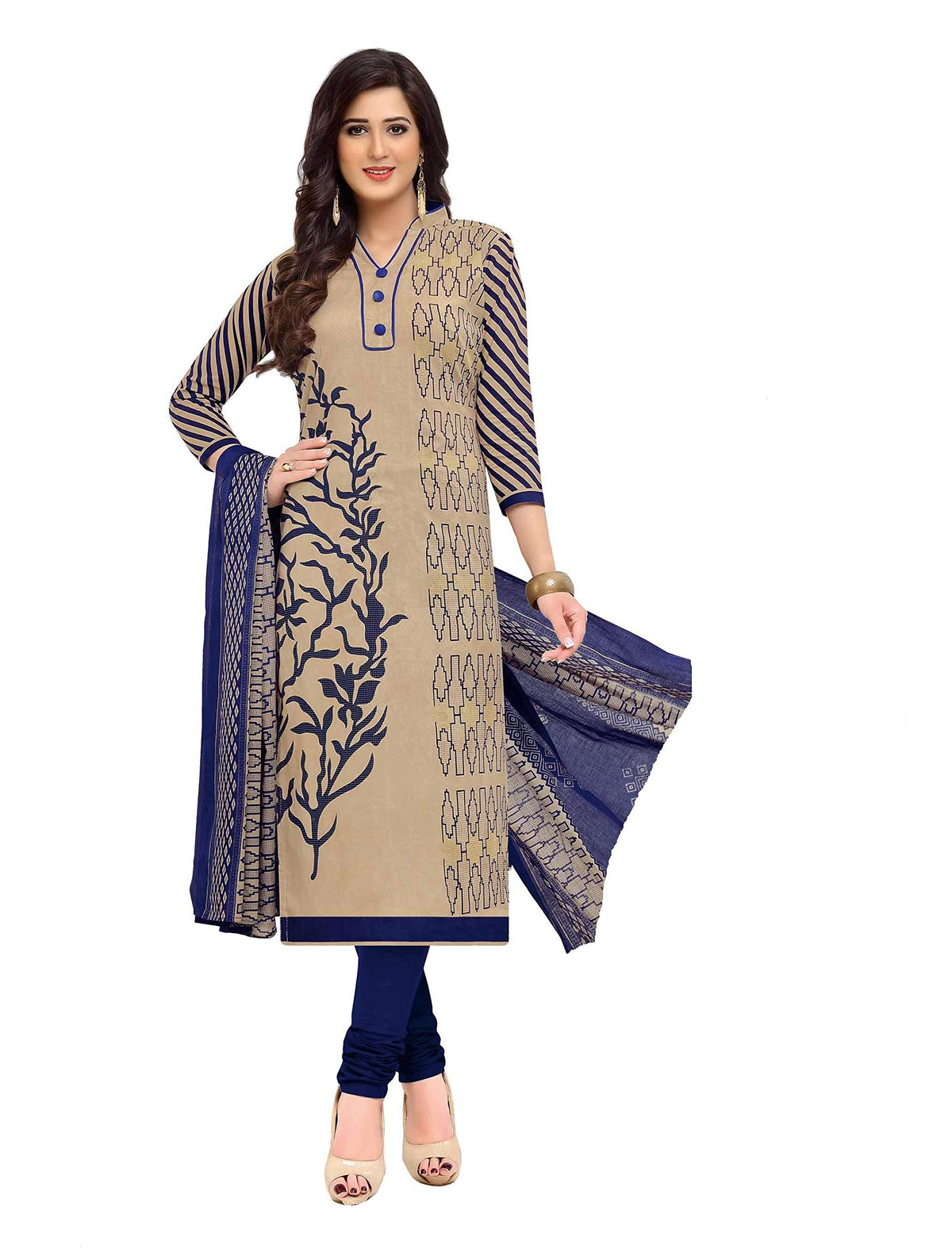 Miraan Cotton Printed Readymade Salwar Suit For Women(MIRAANBAND1606, Grey)