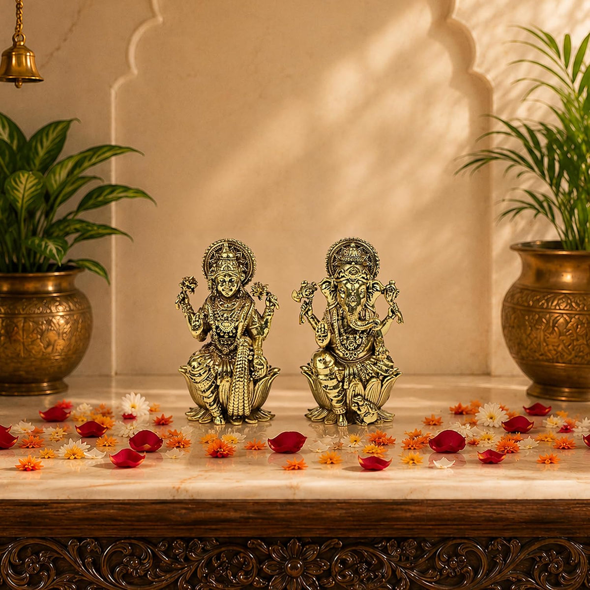 3 Inch Pure Brass Shree Lakshmi Ganesh Murti Set for Home Mandir & Pooja Room Laxmi Ganpati Idols for Diwali Pooja Festival Decoration Housewarming Gift Traditi
