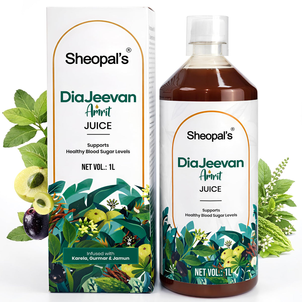 Sheopal's DiaJeevan Amrit Juice 1L | Ayurvedic Herbal Wellness Juice | Karela, Jamun, Amla & Gurmar + 7 Ayurvedic Herbs | Traditional Health Tonic – 1L pack of