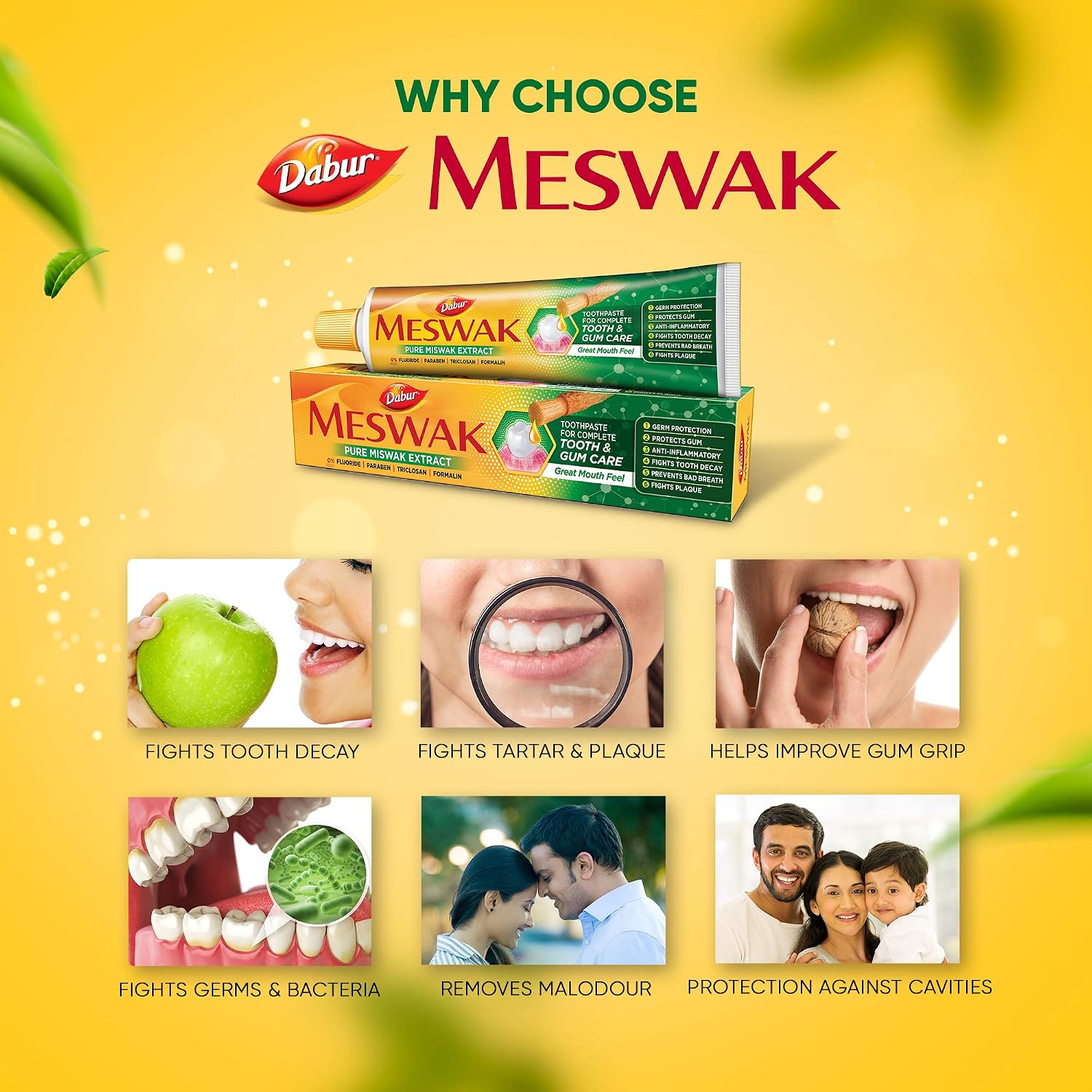 Dabur Meswak Complete Oral Care Toothpaste - 800g (400g x 2, Pack of 2) | Complete Oral & Gum Care Toothpaste | Contains Pure & Rare Miswak extract | No added Fluoride, Paraben, Triclosan & Formalin