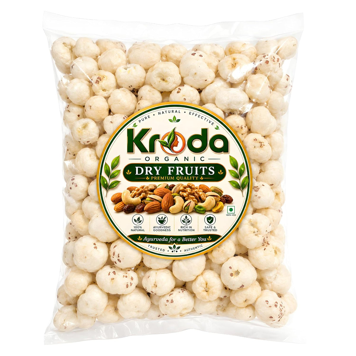 Kroda Organic Premium Phool Makhana | 100% Natural Fox Nuts/Lotus Seeds | Crunchy Healthy Snack, Rich in Nutrition & Ayurvedic Goodness | Prasadam Makhana | Ric