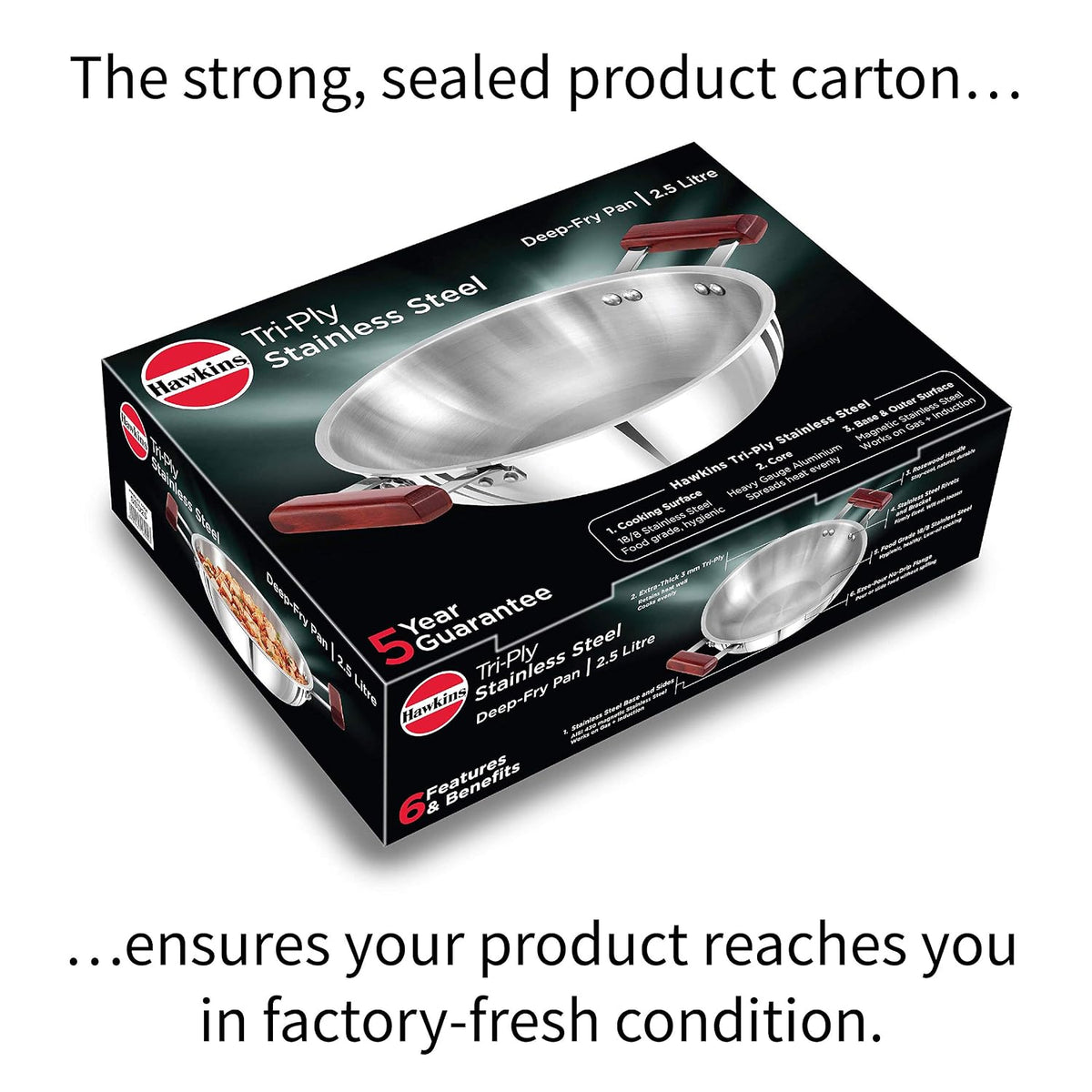 Hawkins 1.5 Litre Deep Fry Pan, Triply Stainless Steel Kadai, Flat Bottom Induction Kadhai, Small Kadai, Silver (SSD15)