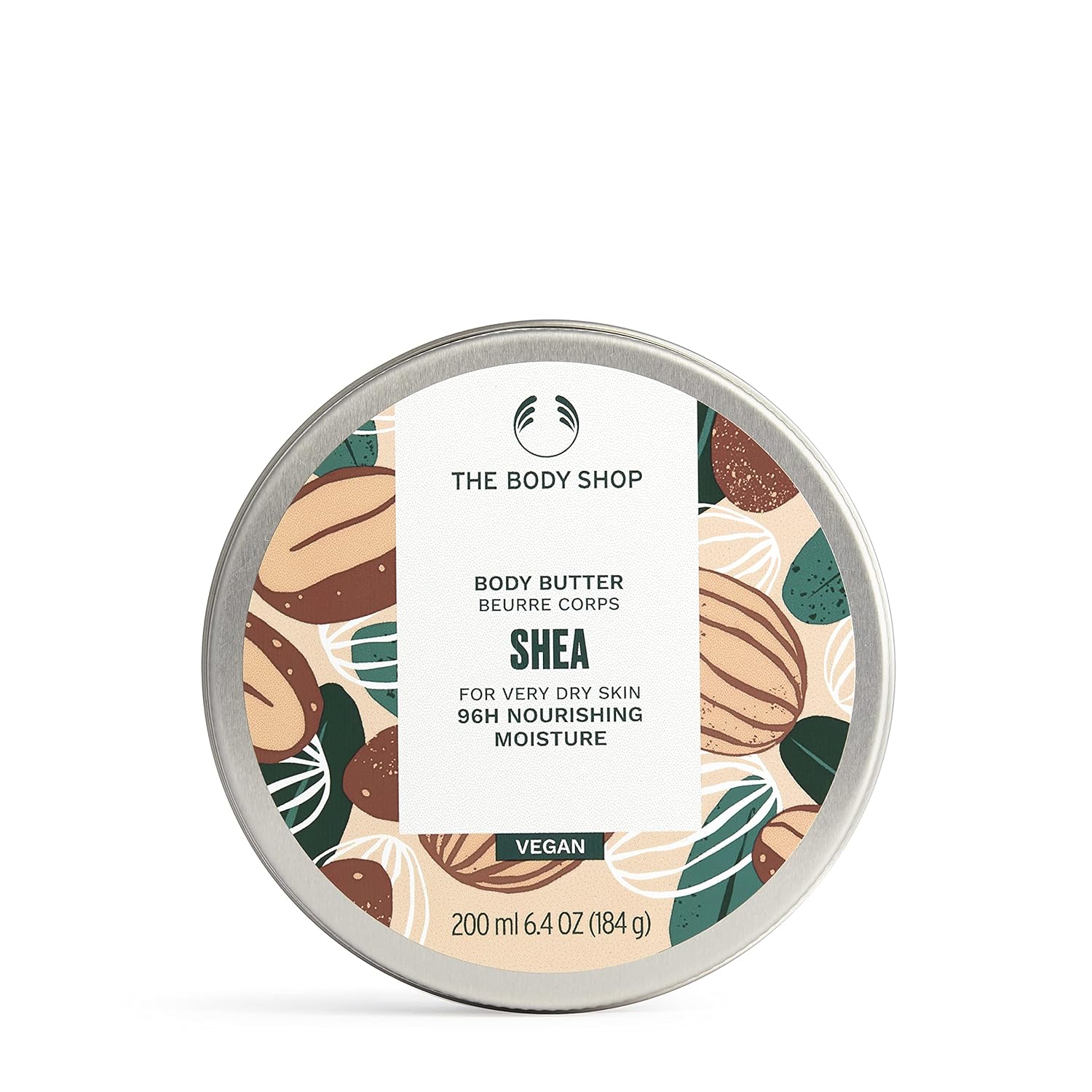 The Body Shop Shea Body Butter, 96H Nourishing Moisture, For Very Dry Skin, Vegan | 200 mL / 6.4 Oz (184g)