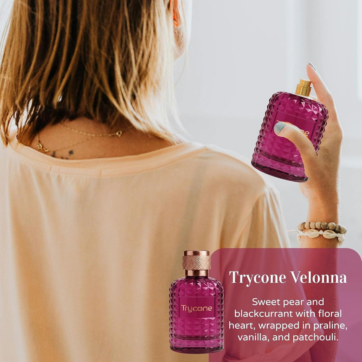 Trycone Velonna Eau de Parfum for Women | Sweet Pear & Blackcurrant with Floral Heart | Wrapped in Praline, Vanilla & Patchouli | Long-Lasting Luxury Fragrance,