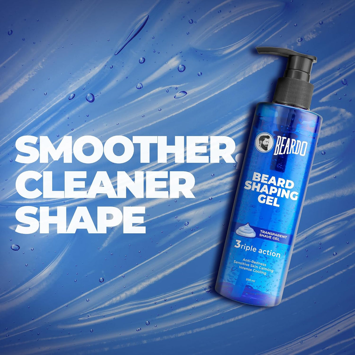 Beardo Beard Shaping Gel, 200ml | 3riple Action Transparent Shaving Gel for Men | Shaving gel with Anti-Redness, Calming, Intense Cooling | Suitable for Sensiti