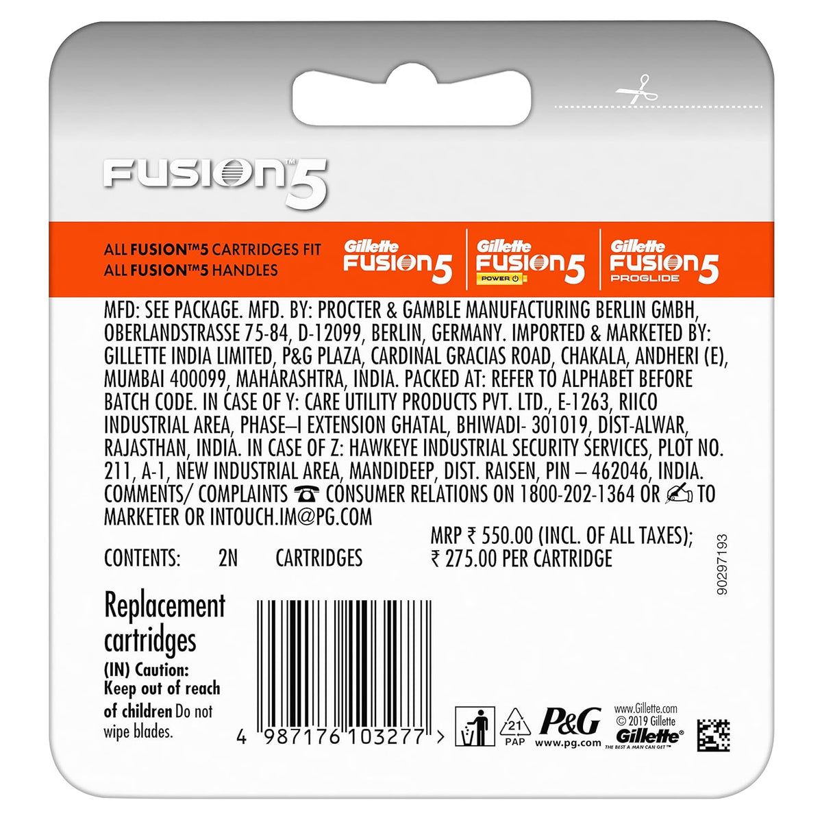 Gillette Fusion5 Men'S Razor Blades-2 Count Cartridge Refills