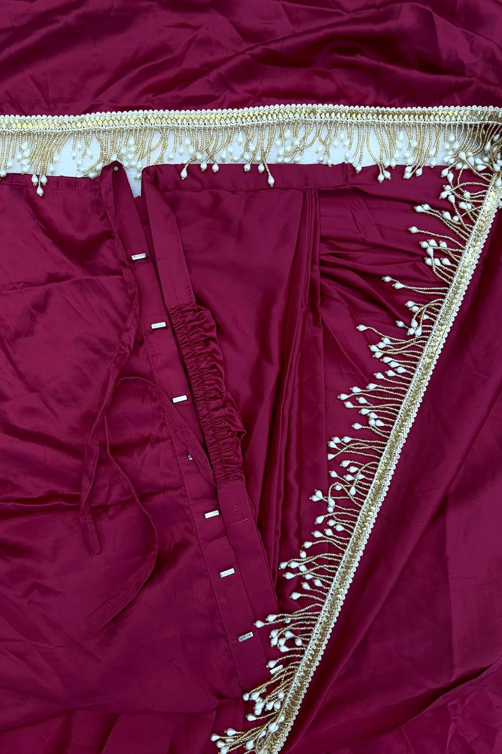Women's Ready to Wear Satin Silk 1 Minute Pre Pleated Heavy Saree with Hand Work Tassels (Pink) Free size Pink