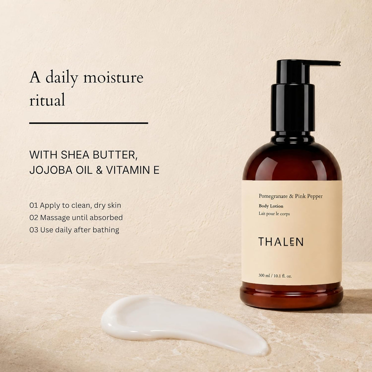 Thalen Pomegranate & Pink Pepper Body Lotion with Niacinamide, Kakadu Plum & Shea Butter, Daily Moisturiser for All Skin Types, Vegan, 300 ml